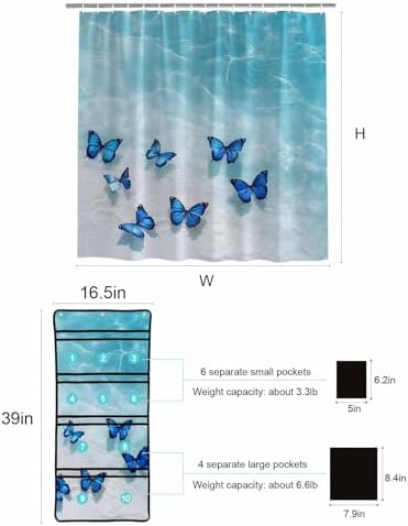 ZFUNCING Summer Blue Butterfly Waterproof Shower Curtain Set with Hooks