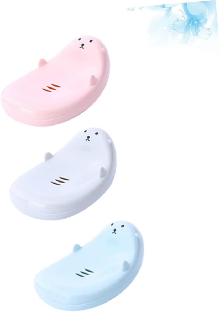 Beatifufu 3pc Cartoon Travel Soap Holder Boys and Girls Self-Draining bathroom Organizer