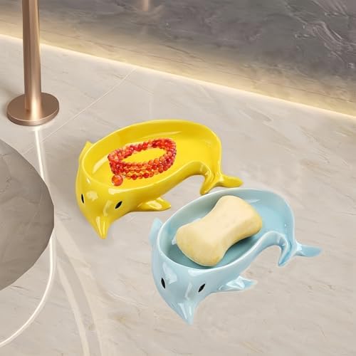 Cartoon Dolphin Ceramic Soap Dish with Self-Draining Fun