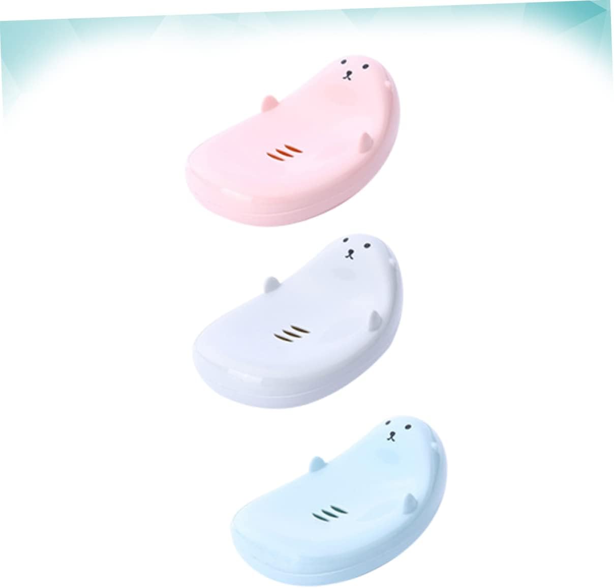 Beatifufu 3pc Cartoon Travel Soap Holder Boys and Girls Self-Draining bathroom Organizer
