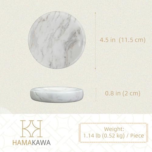 Natural Marble Soap Dish Carrara White Round Holder for Bathroom and Kitchen