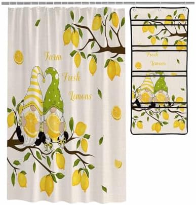 ZFUNCING Farm Yellow Lemon Yellow Gnome Mesh Shower Curtain Organizer Set Waterproof Rustic