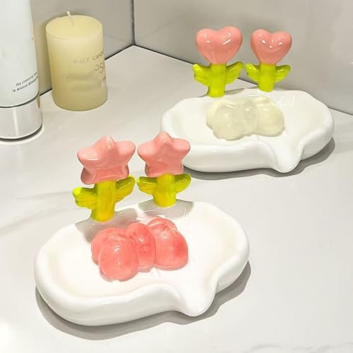 Self-Draining Ceramic Soap Dish for Bathroom Sink