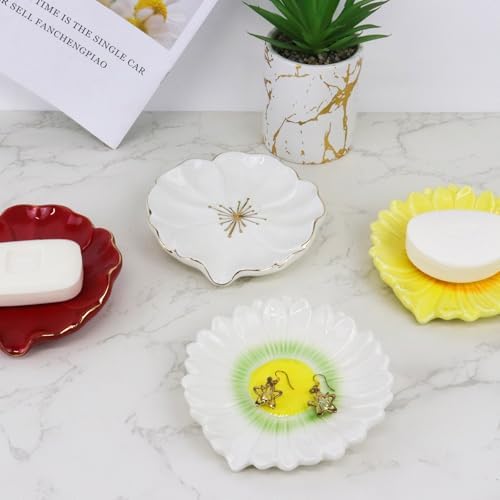 Polyroyal Daisy Flower Ceramic Waterfall Soap Dish Self-Draining