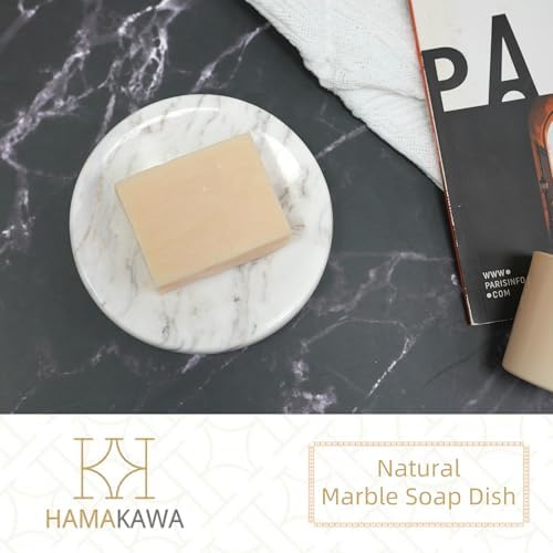 Natural Marble Soap Dish Carrara White Round Holder for Bathroom and Kitchen