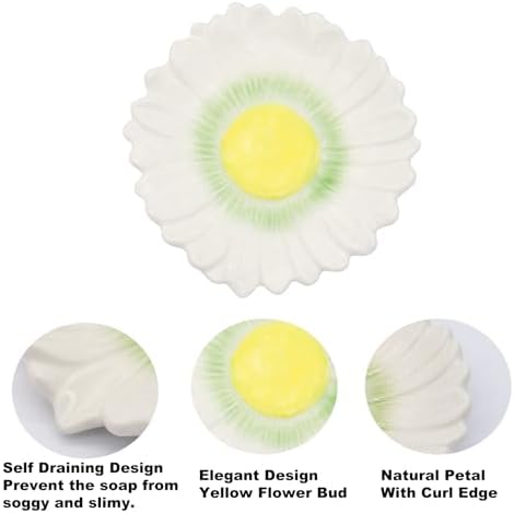 Polyroyal Daisy Flower Ceramic Waterfall Soap Dish Self-Draining