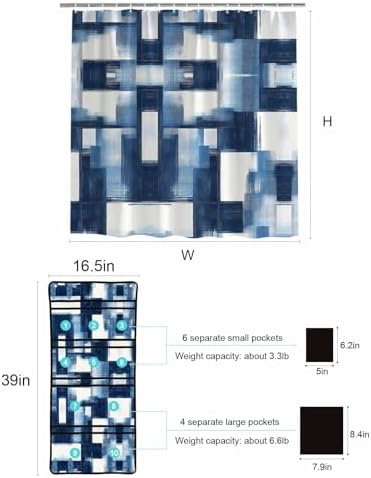 ZFUNCING 10-Pockets Mesh Organizer Abstract Blue White Waterproof Bath Use