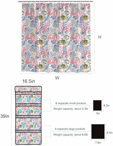 ZFUNCING Mesh Shower Curtain Set 10-Pockets Waterproof