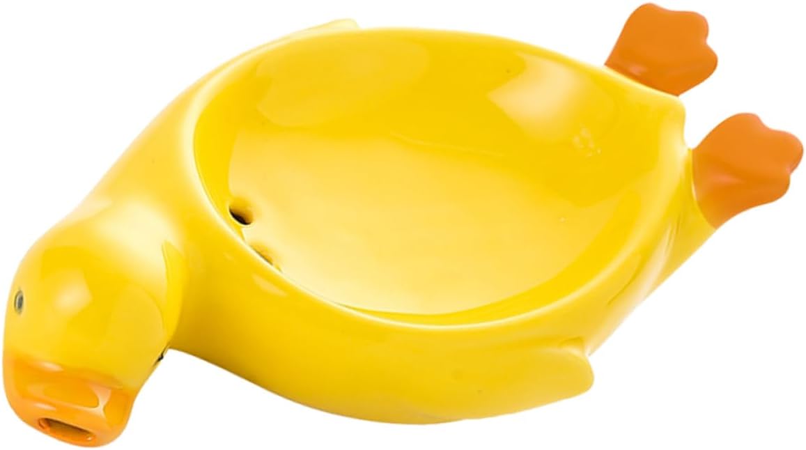 Cabilock Cute Animal Soap Dish Ceramic Soap Holder Draining Tray Yellow