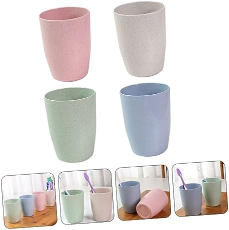 Mikinona 4pc Wheat Straw Gargle Cup Toothbrush Mugs for Kids Adults
