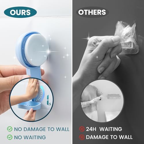 TAILI Soap Dish Bar Holder Suction Cup Blue