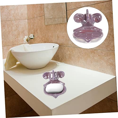 Cute Elephant Ceramic Soap Holder Self Draining Purple Design