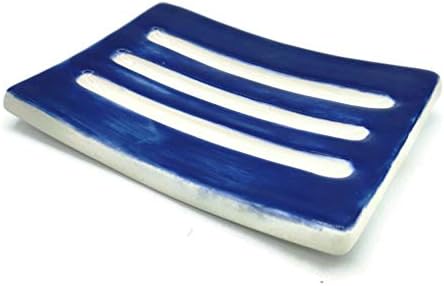 Dark Blue Handmade Ceramic Soap Dish Minimalist Rectangle Holder