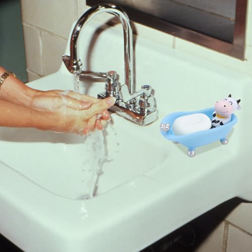 Mini Plastic Bathtub Soap Holder with Funny Animal Design in Blue