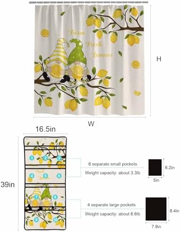 ZFUNCING Farm Yellow Lemon Yellow Gnome Mesh Shower Curtain Organizer Set Waterproof Rustic