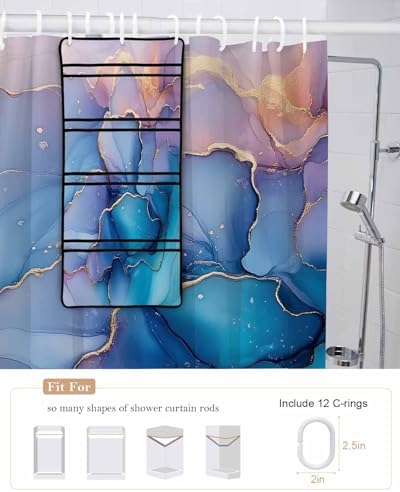 Stylish 10-Pocket Mesh Shower Organizer with Gradient Marble Texture