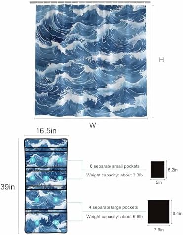 ZFUNCING Abstract Blue Meshed Bath Room Organizer Set 10 Pockets