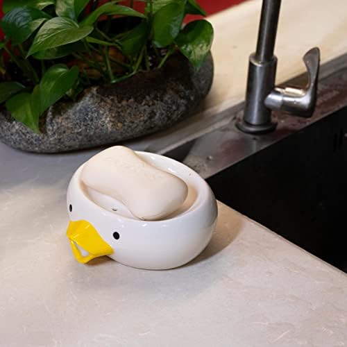 Cute Duck Shaped Ceramic Soap Holder with Drain