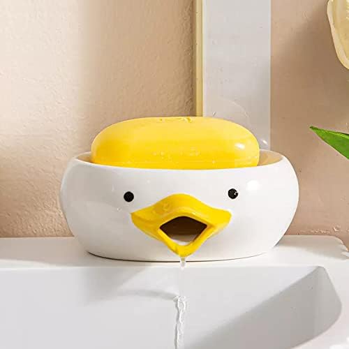 Cute Duck Shaped Ceramic Soap Holder with Drain
