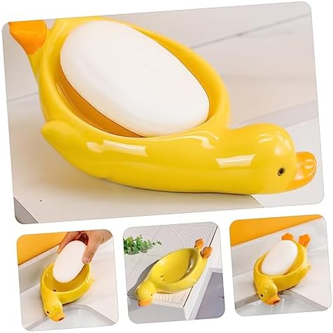 Cabilock Cute Animal Soap Dish Ceramic Soap Holder Draining Tray Yellow
