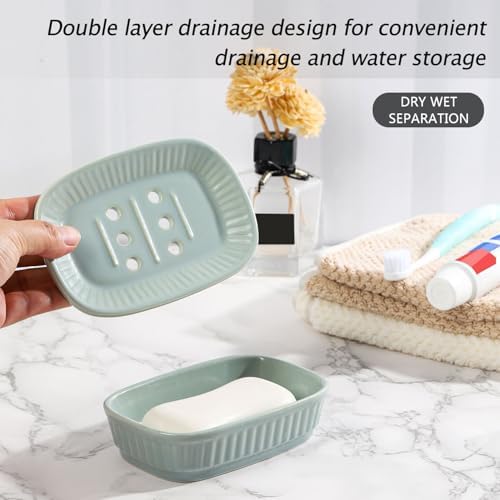 VanEnjoy Green Ceramic Soap Holder for Kitchen and Bathroom