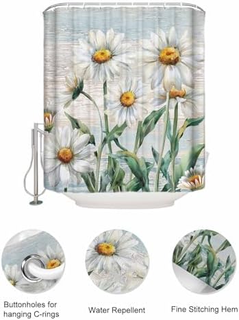 ZFUNCING Rustic Floral Shower Curtain with 10 Pockets Organizer Set