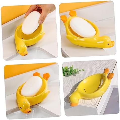 Zerodeko Cute Yellow Duck Ceramic Soap Dish for Kitchen Sink Holder