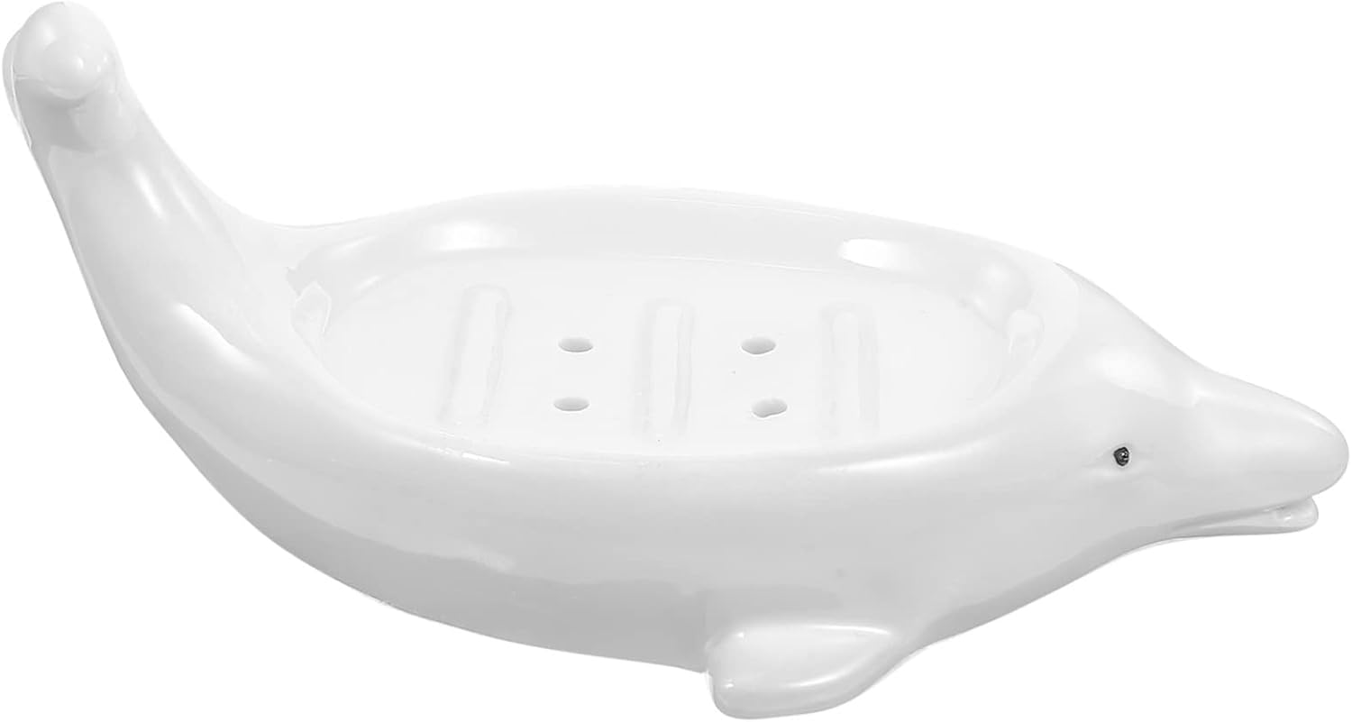 Dolphin Ceramic Soap Dish with Drainage Design Cute Animal Shape