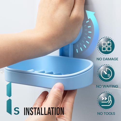 TAILI Soap Dish Bar Holder Suction Cup Blue