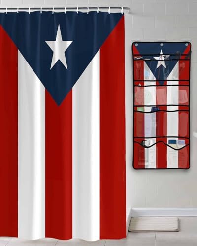 Shower Curtain Set with 10 Pockets and Puerto Rico FlagC