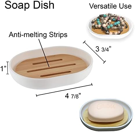EVIDECO Premium White Soap Dish with Bamboo Tray - Stylish Bathroom Accessory