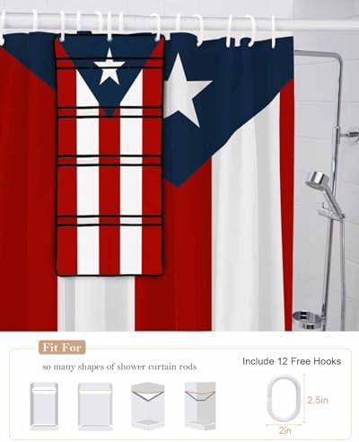 Shower Curtain Set with 10 Pockets and Puerto Rico FlagC