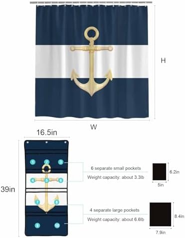 ZFUNCING Gold Sea Anchor Blue White Waterproof Shower Curtain Set