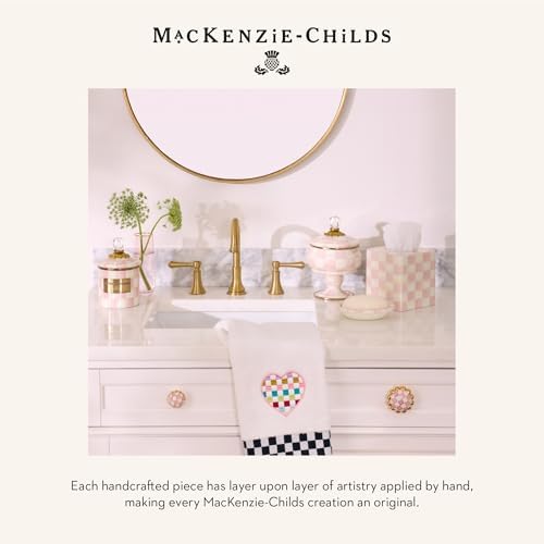 MACKENZIE-CHILDS Enamel Pink-White Rosy Checkbest bath or kitchen soap dish
