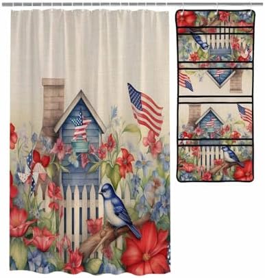 Waterproof Shower curtain with mesh caddy for home use