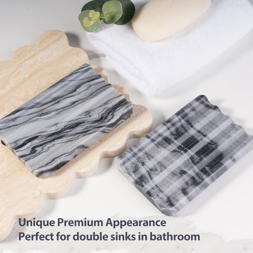 2 Pcs Marble Soap Dish Wave Design Kitchen Bathroom Organizer