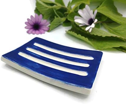 Dark Blue Handmade Ceramic Soap Dish Minimalist Rectangle Holder