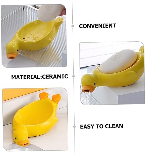 IMIKEYA Box Cute Duck Ceramic Soap Tray - self-draining Space-Saving bath kitchen