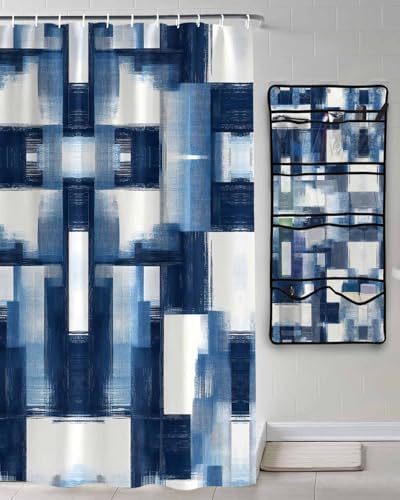 ZFUNCING 10-Pockets Mesh Organizer Abstract Blue White Waterproof Bath Use