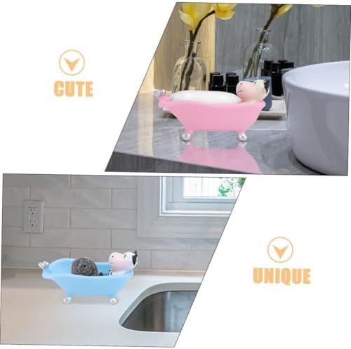 Cute Cartoon 2-Pack Self-Draining Vinyl Soap Holder for Bath Toilets