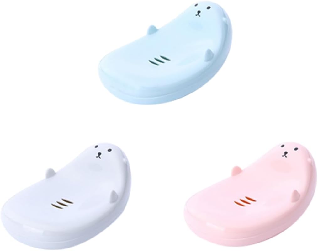 Beatifufu 3pc Cartoon Travel Soap Holder Boys and Girls Self-Draining bathroom Organizer
