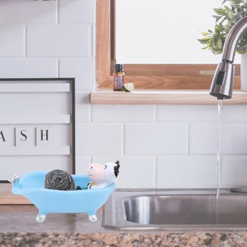 Mini Plastic Bathtub Soap Holder with Funny Animal Design in Blue