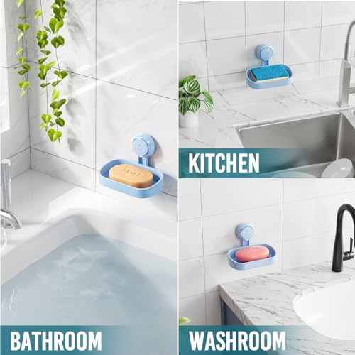 TAILI Soap Dish Bar Holder Suction Cup Blue