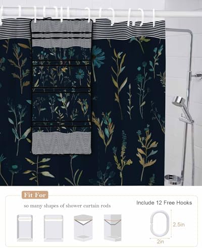 ZFUNCING Waterproof Shower Curtain with Mesh Organizer and Hooks