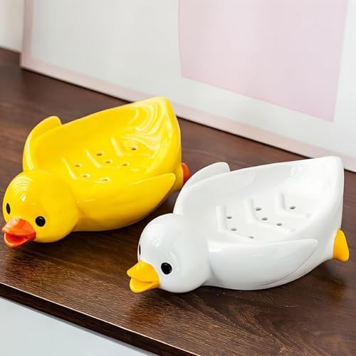 Cute Duck Soap Dish with Self Drain Holes Ceramic 185cm Soap Holder Yellow