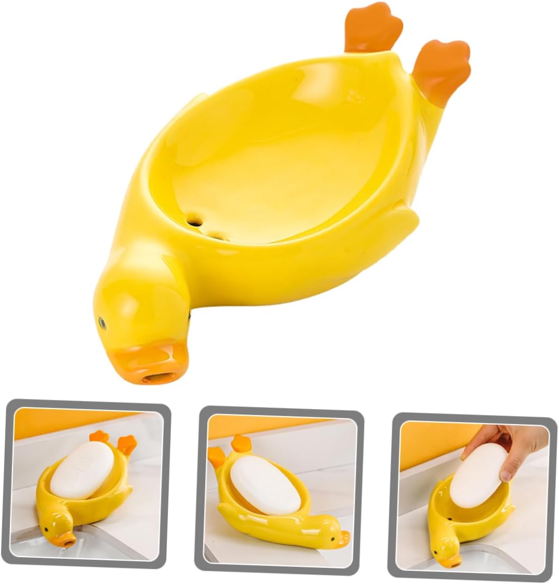 Stylish Durable Modern Duck-Shape Soap Dish Ceramic Material Drainage Function