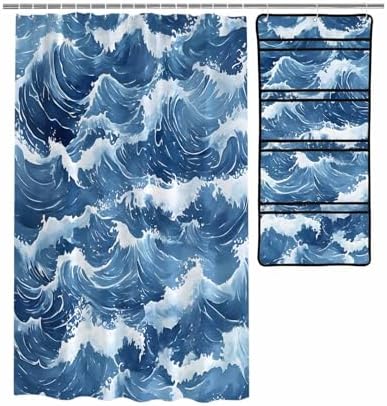 ZFUNCING Abstract Blue Meshed Bath Room Organizer Set 10 Pockets