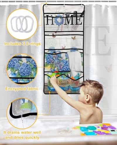 ZFUNCING Shower Curtain Set with Hooks and Organizer