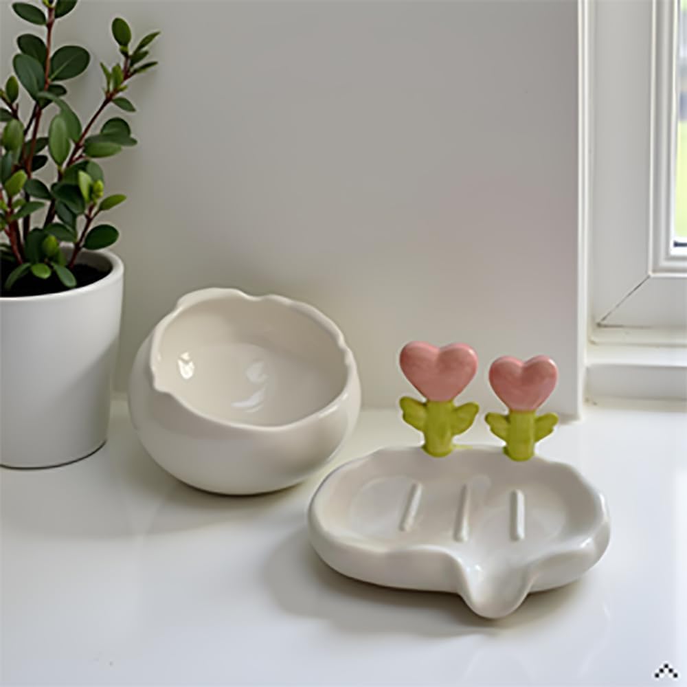 Self-Draining Ceramic Soap Dish for Bathroom Sink