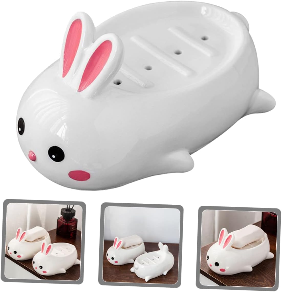 Ceramic Rabbit Soap Dish - Adorable Self-Draining Bathroom Decor